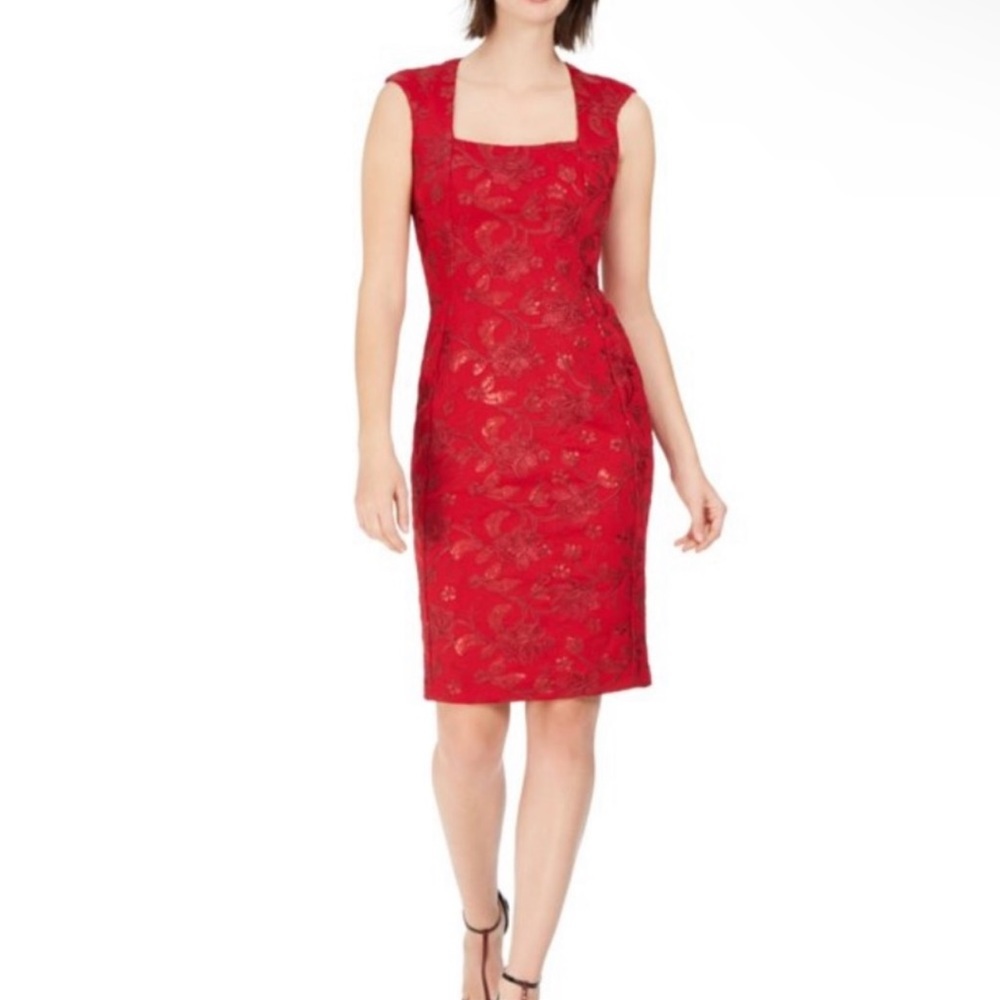 CALVIN KLEIN RED EMBROIDERED LACE DETAIL SHEATH DRESS SIZE 4
